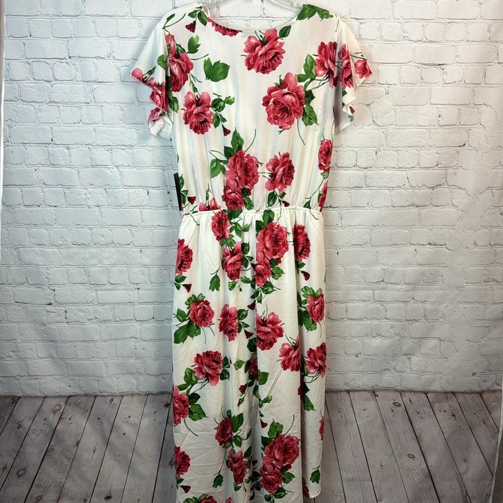 1X 2X 3X Ivory & Red Rose Wrap High Low Maxi Dress Plus Size - Picture 7 of 7